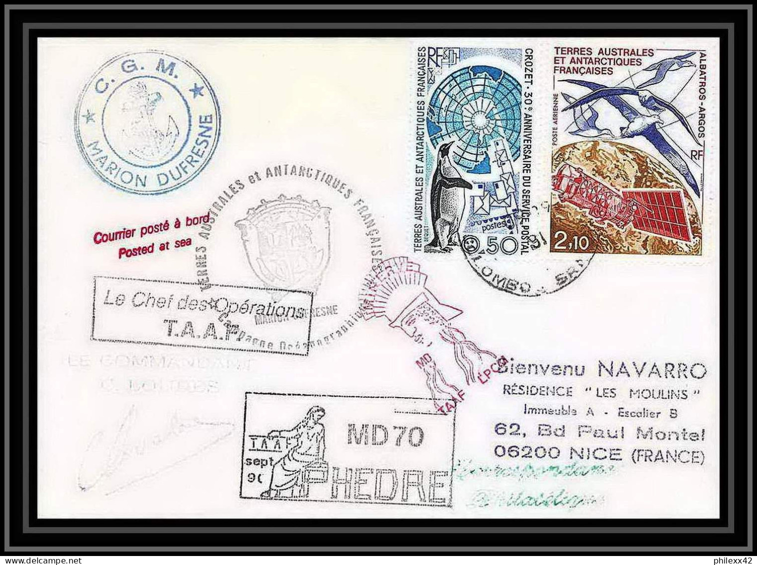 1743 Md 70 Hedre Djibouti Signé Signed Loudes 9/9/1991 Obl Paquebot TAAF Antarctic Terres Australes Lettre (cover) - Expediciones Antárticas