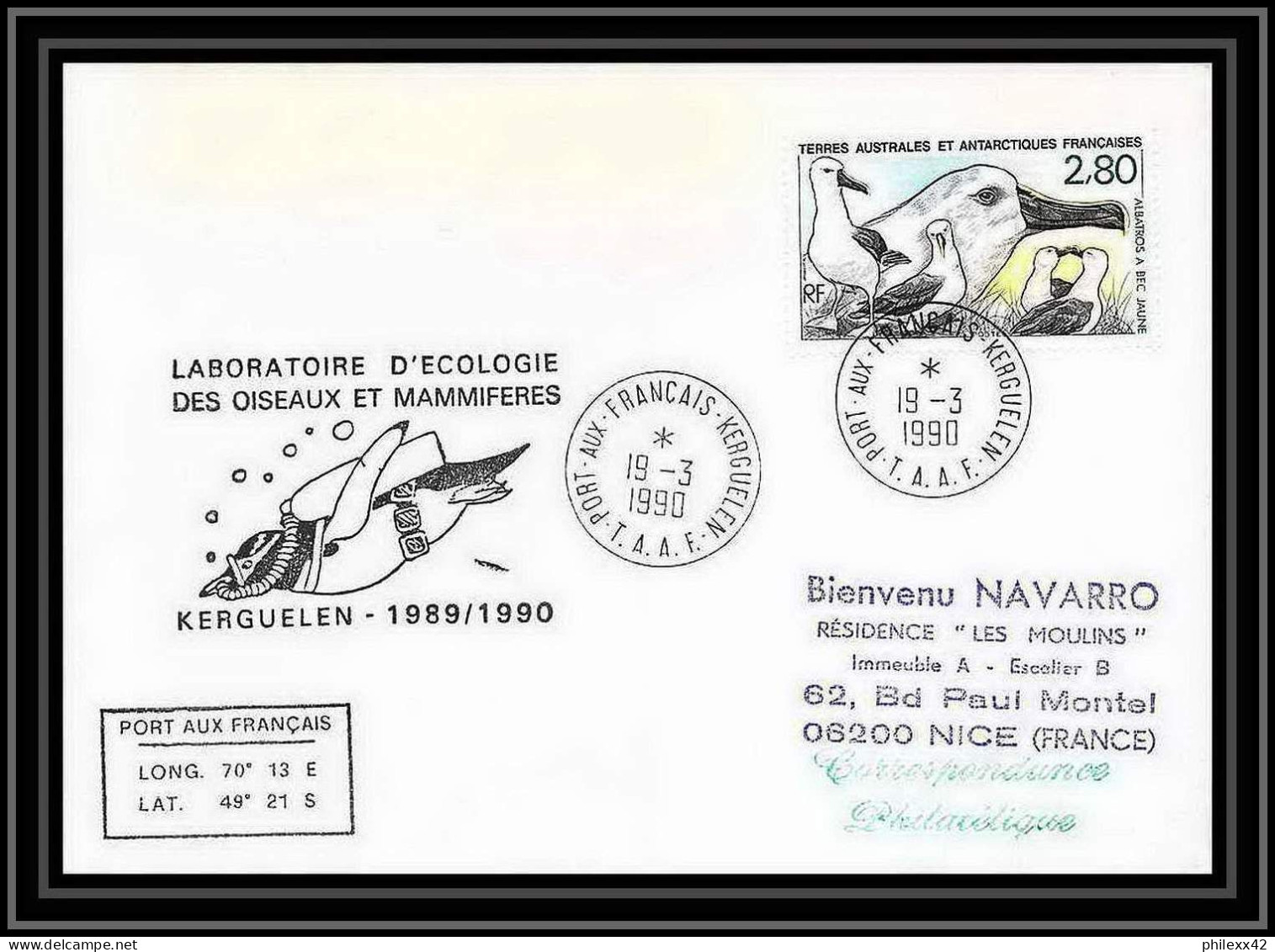 1731 Laboratoire D'ecologie Oiseau Et Mammifères 19/3/1990 TAAF Antarctic Terres Australes Lettre (cover) - Lettres & Documents