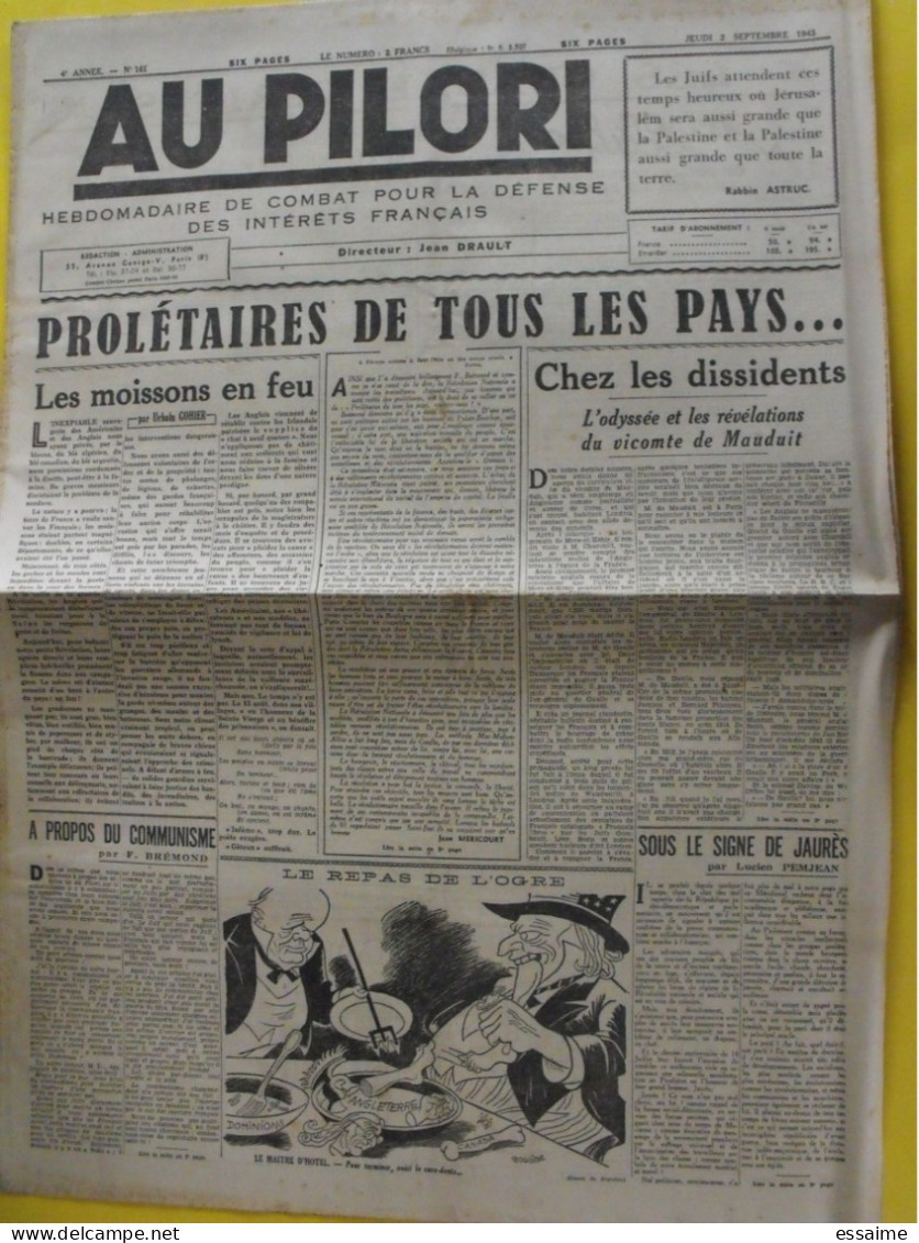 Au Pilori N° 161 Du 2 Septembre 1943. Drault Gohier Méricourt Pemjean Brémond Collaboration Antisémite LVF Milice Vichy - Altri & Non Classificati