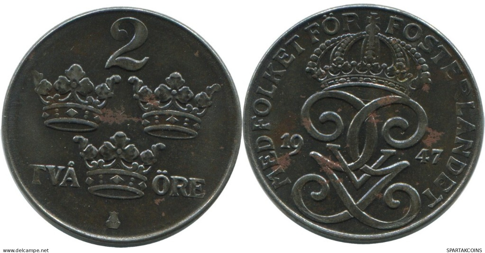 2 ORE 1947 SWEDEN Coin #AC762.2.U.A - Suède