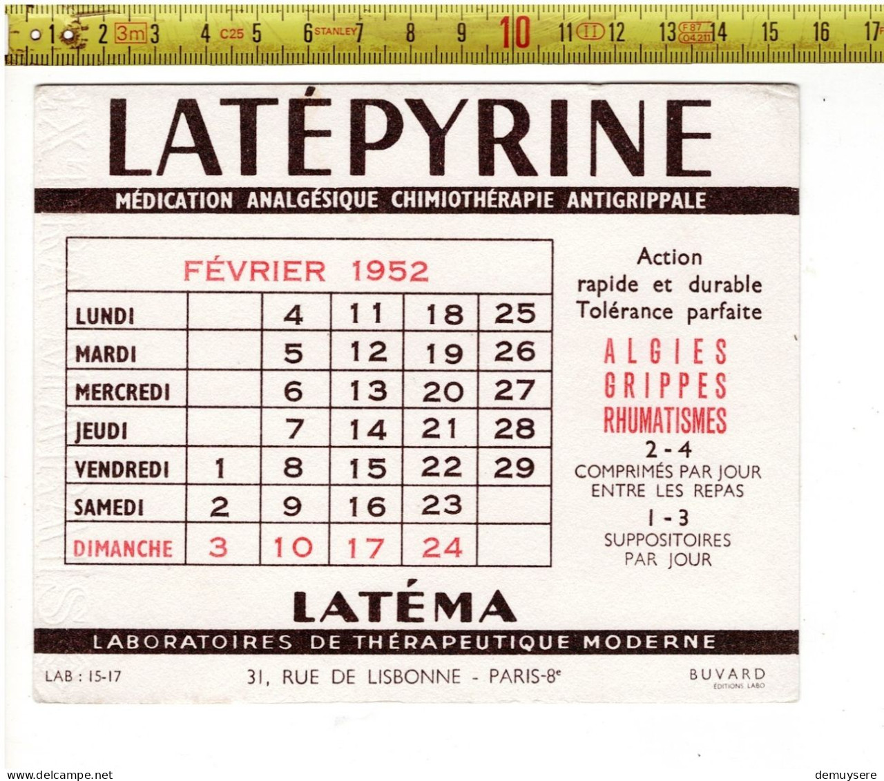 SOLDE 2006 -  BUVARD - LATEPYRINE 1952 PARIS - Publicités