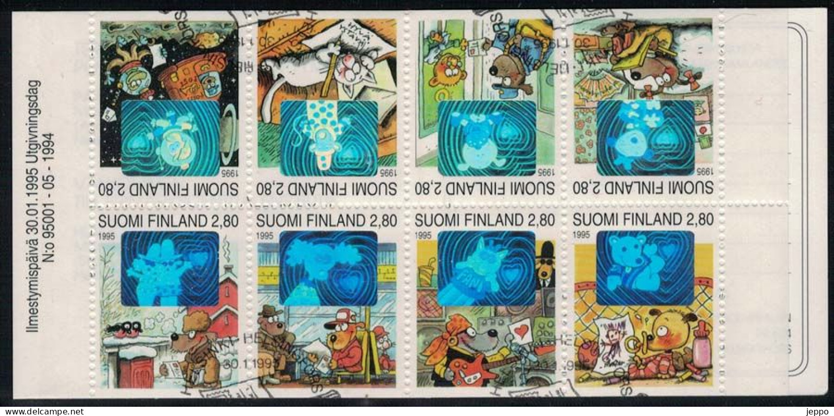 1995 Finland, Dog Hills Kids, Hologram Booklet FD Stamped. - Postzegelboekjes