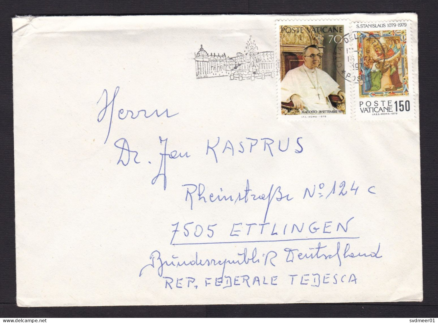 Vatican: Cover To Germany, 1979, 2 Stamps, History, Religion (minor Damage) - Briefe U. Dokumente