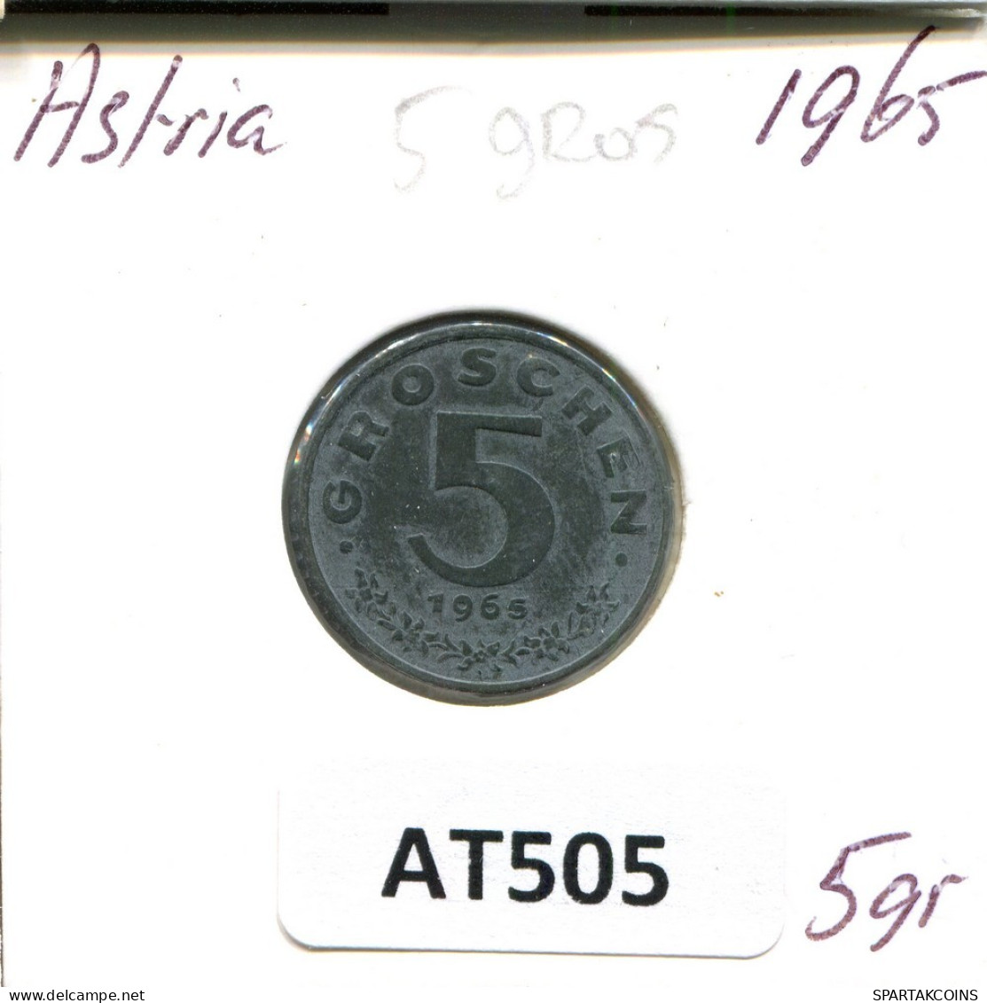 5 GROSCHEN 1965 AUTRICHE AUSTRIA Pièce #AT505.F.A - Austria
