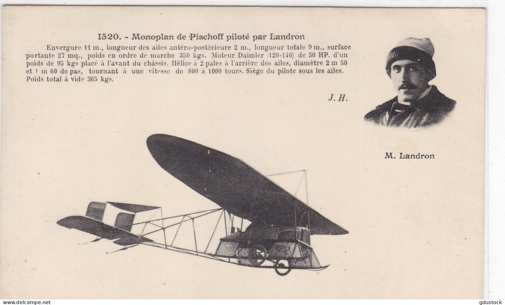 Monoplan De Pischoff Piloté Par Landron - Aviateurs