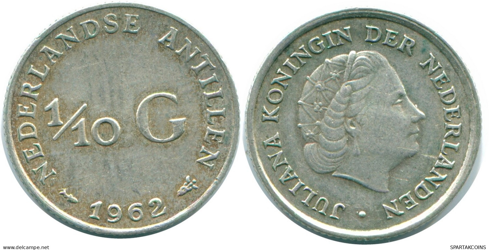 1/10 GULDEN 1962 NIEDERLÄNDISCHE ANTILLEN SILBER Koloniale Münze #NL12390.3.D.A - Antilles Néerlandaises