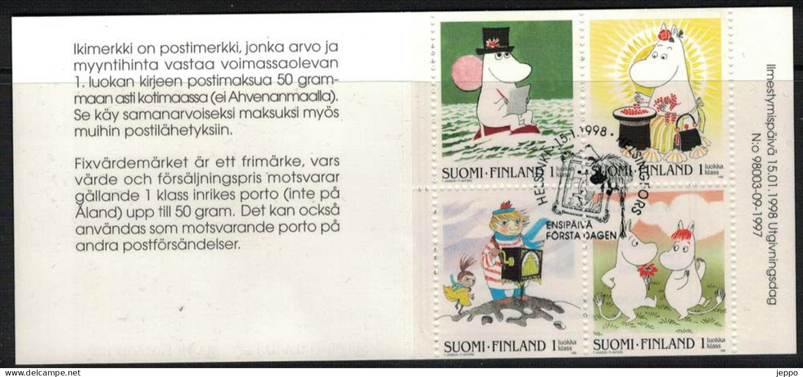 1998 Finland, Moomins FD Stamped Booklet. - Booklets