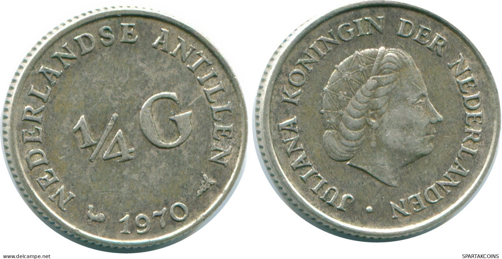 1/4 GULDEN 1970 NETHERLANDS ANTILLES SILVER Colonial Coin #NL11724.4.U.A - Netherlands Antilles