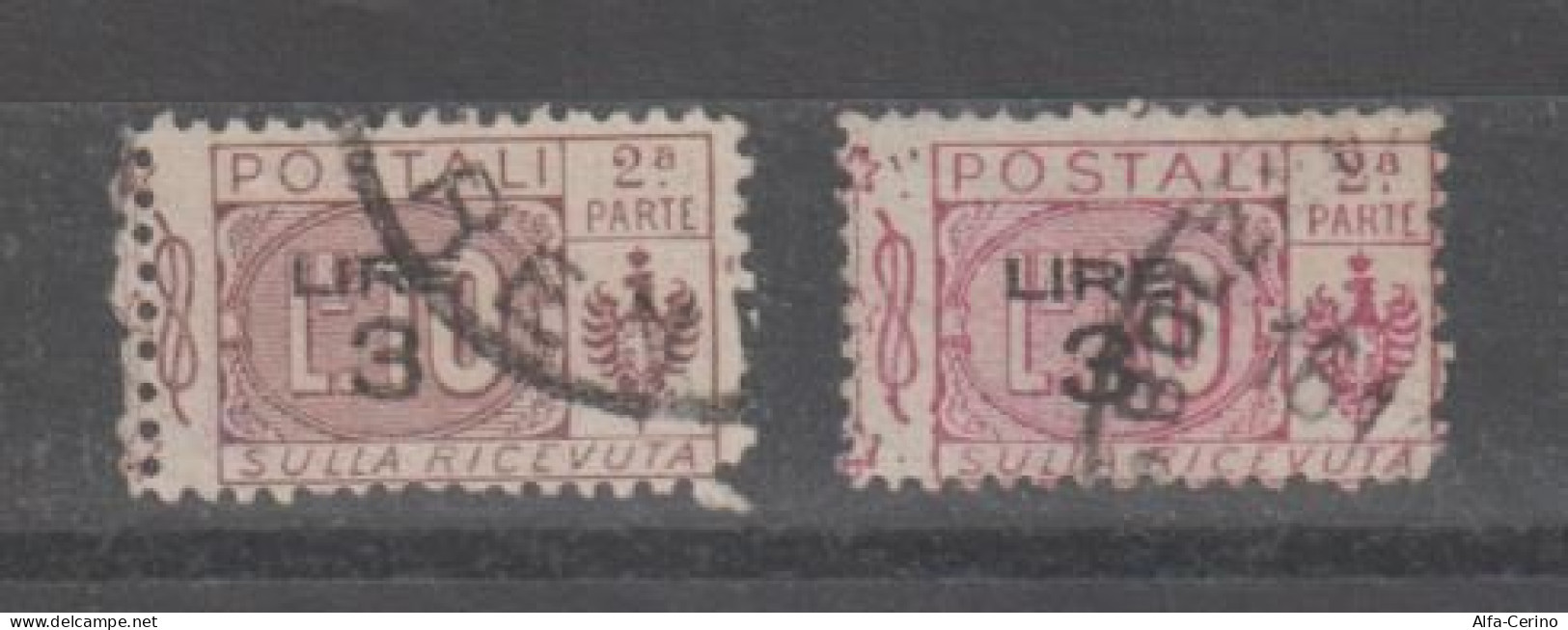REGNO: 1923/25  PACCHI  POSTALI  SOPRASTAMPATI -  £. 3/10 C. VIOLETTO  1/2  DX. US. -  RIPETUTO  2  VOLTE  -  SASS. 23 - Paquetes Postales