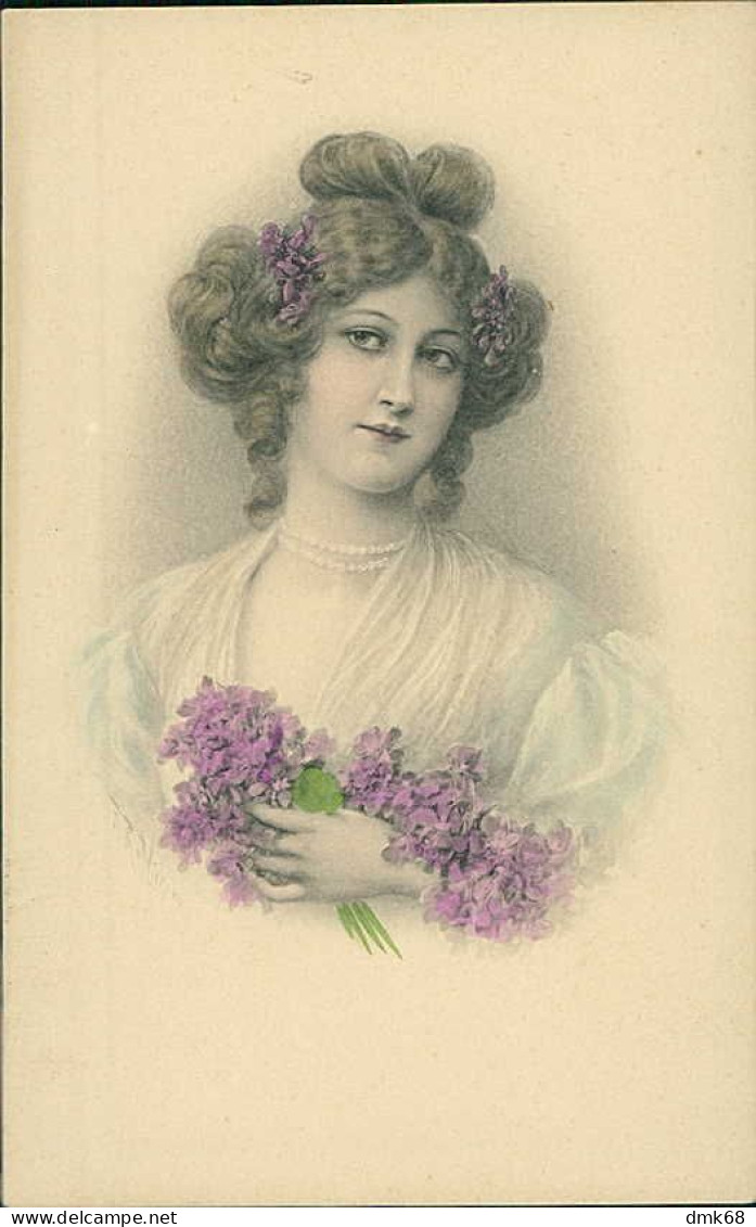 M.M. VIENNE 1900s ART NOUVEAU POSTCARD - WOMAN & FLOWERS - N.322 (5517) - Vienne