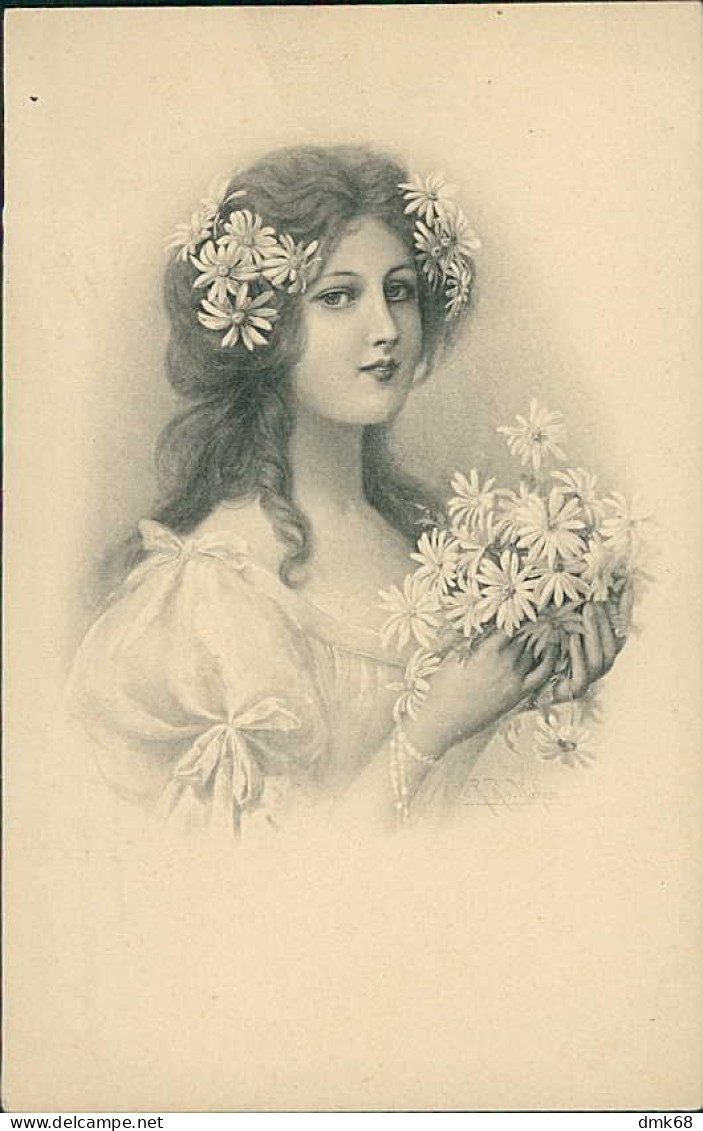 M.M. VIENNE 1900s ART NOUVEAU POSTCARD - WOMAN & FLOWERS - N.322 (5519) - Vienne