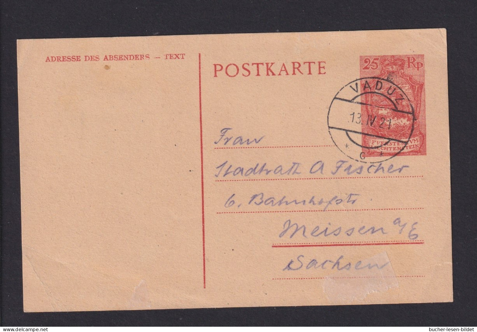 1921 - 25 Rp. Ganzsache Ab Vaduz Nach Meissen - Storia Postale