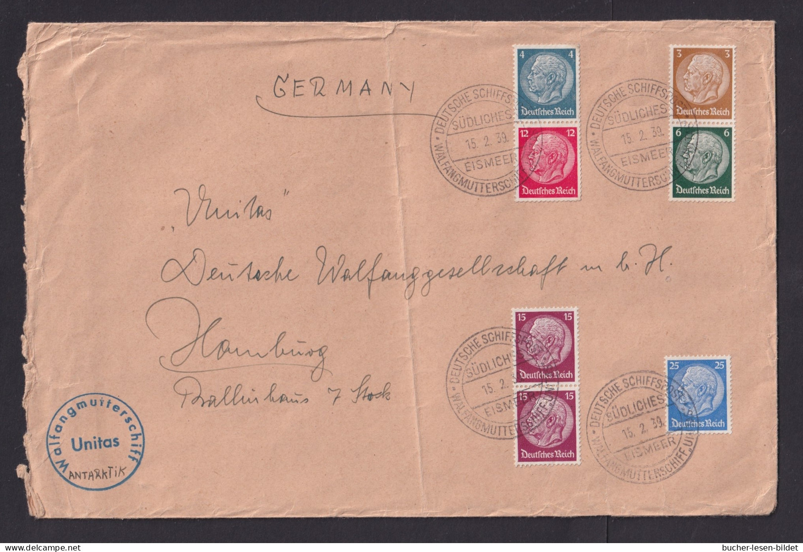 1939 - Bedarfsbrief Mit Schiffstempel "Walfangflotte Südliches Eismeer Unitas" - SEHR  SELTEN - Walvissen