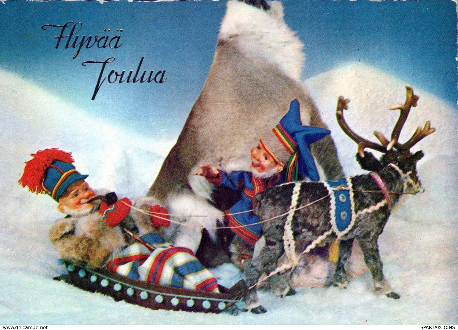 PAPÁ NOEL Feliz Año Navidad CIERVOS Vintage Tarjeta Postal CPSM #PBB168.A - Santa Claus