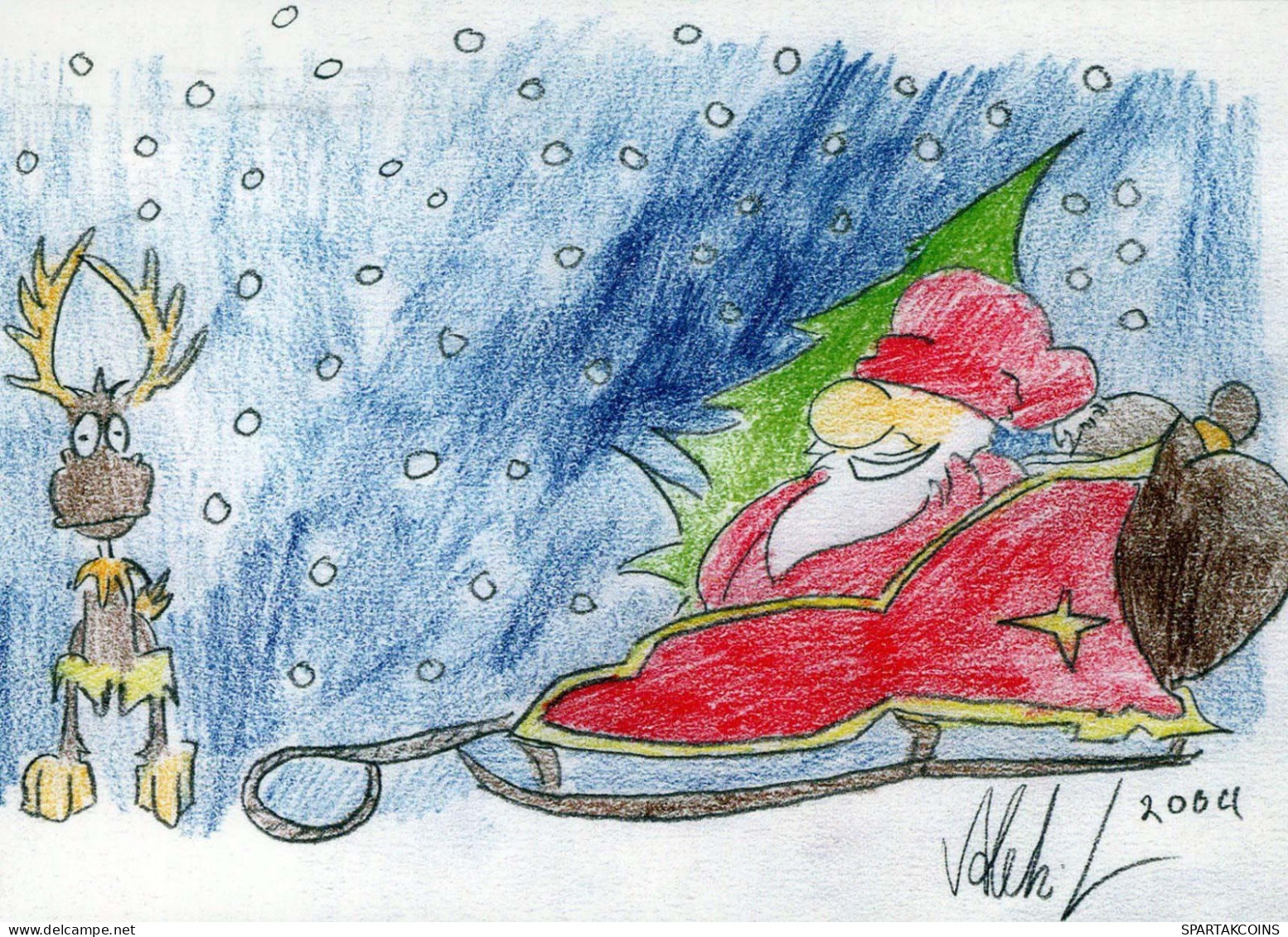 WEIHNACHTSMANN SANTA CLAUS Neujahr Weihnachten HIRSCH Vintage Ansichtskarte Postkarte CPSM #PBB151.A - Santa Claus