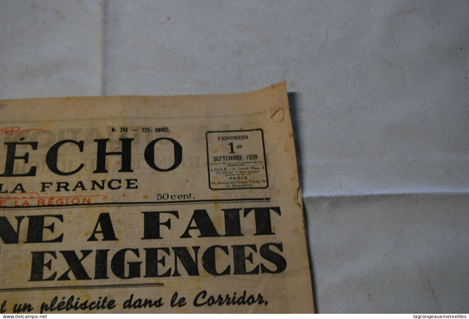 AF1 Ancien Journal - Grand Echo - 1939 - L'Allemagne Revendique - Other & Unclassified