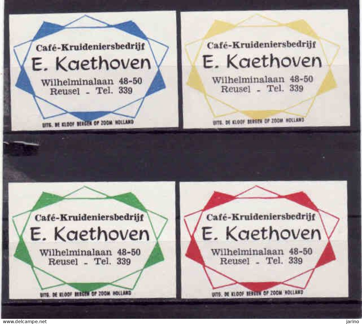 4 Dutch Matchbox Labels, REUSEL - North Brabant, Café  Kruideniersbedrijf E. Kaethoven, Holland, Netherlands - Boites D'allumettes - Etiquettes