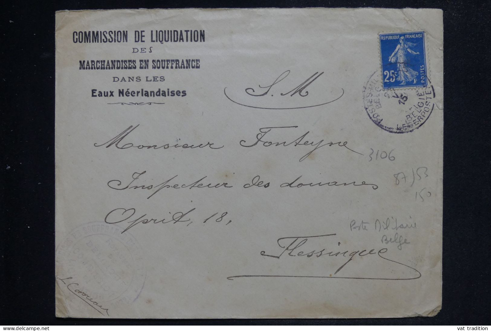 BELGIQUE - Oblitération Militaire Sur Enveloppe Pour Flessinque En 1915, Affranchissement Français - L 151836 - Army: Belgium