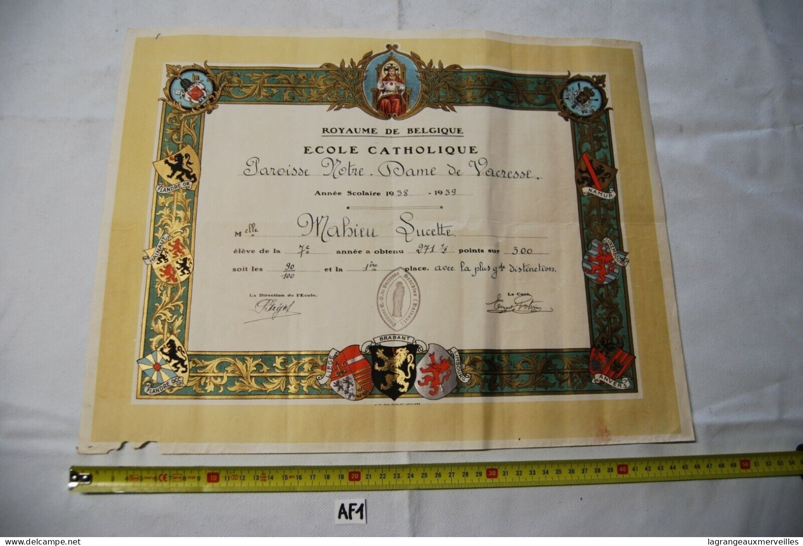 AF1 Ancien Diplôme - école De Vacresse - 1939 - Diplome Und Schulzeugnisse