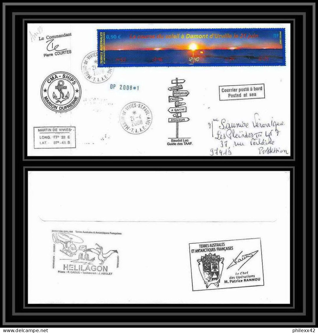 2790 Helilagon Terres Australes TAAF Lettre Cover Dufresne 2 Signé Signed Op 2008/1 ST PAUL 21/4/2008 N°477 - Hélicoptères