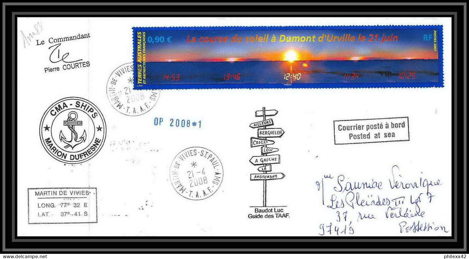 2790 Helilagon Terres Australes TAAF Lettre Cover Dufresne 2 Signé Signed Op 2008/1 ST PAUL 21/4/2008 N°477 - Helikopters