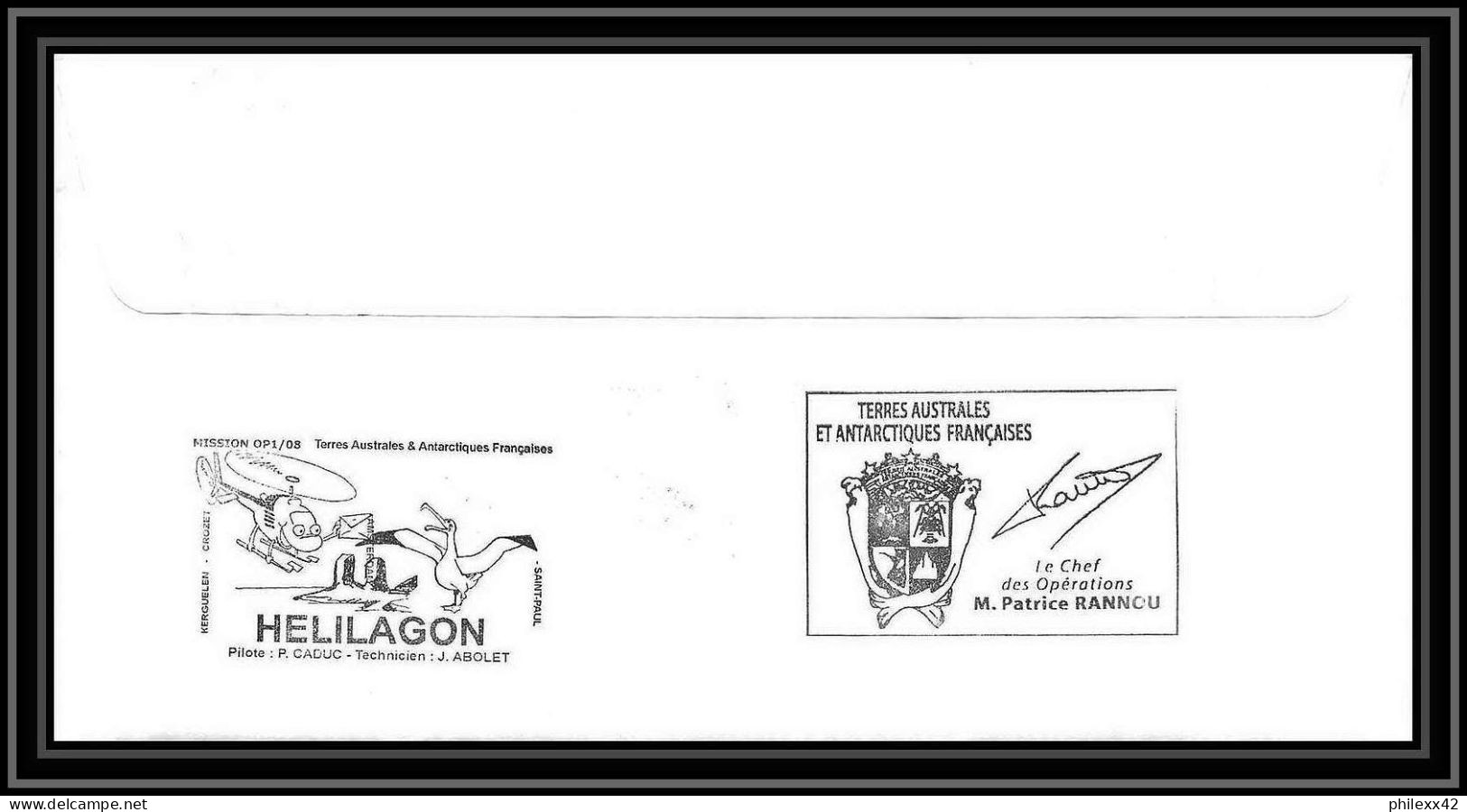 2785 Helilagon Terres Australes TAAF Lettre Cover Dufresne 2 Signé Signed Op 2008/1 Kerguelen 13/4/2008 N°477 - Hélicoptères