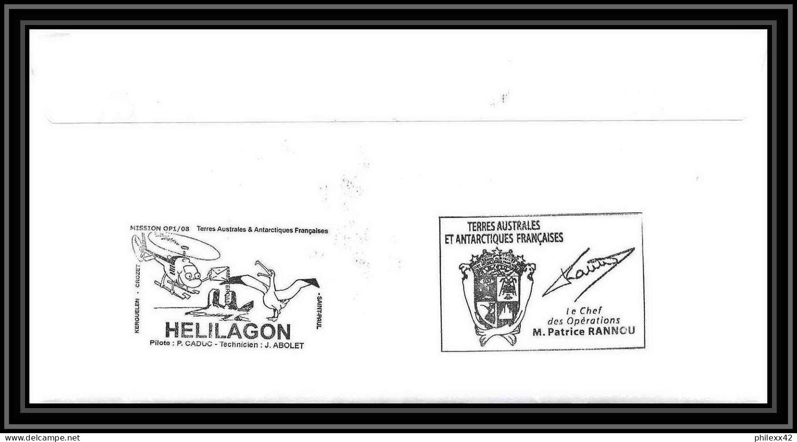 2784 Helilagon Terres Australes TAAF Lettre Cover Dufresne 2 Signé Signed Op 2008/1 Kerguelen 13/4/2008 PAQUEBOT - Helicopters