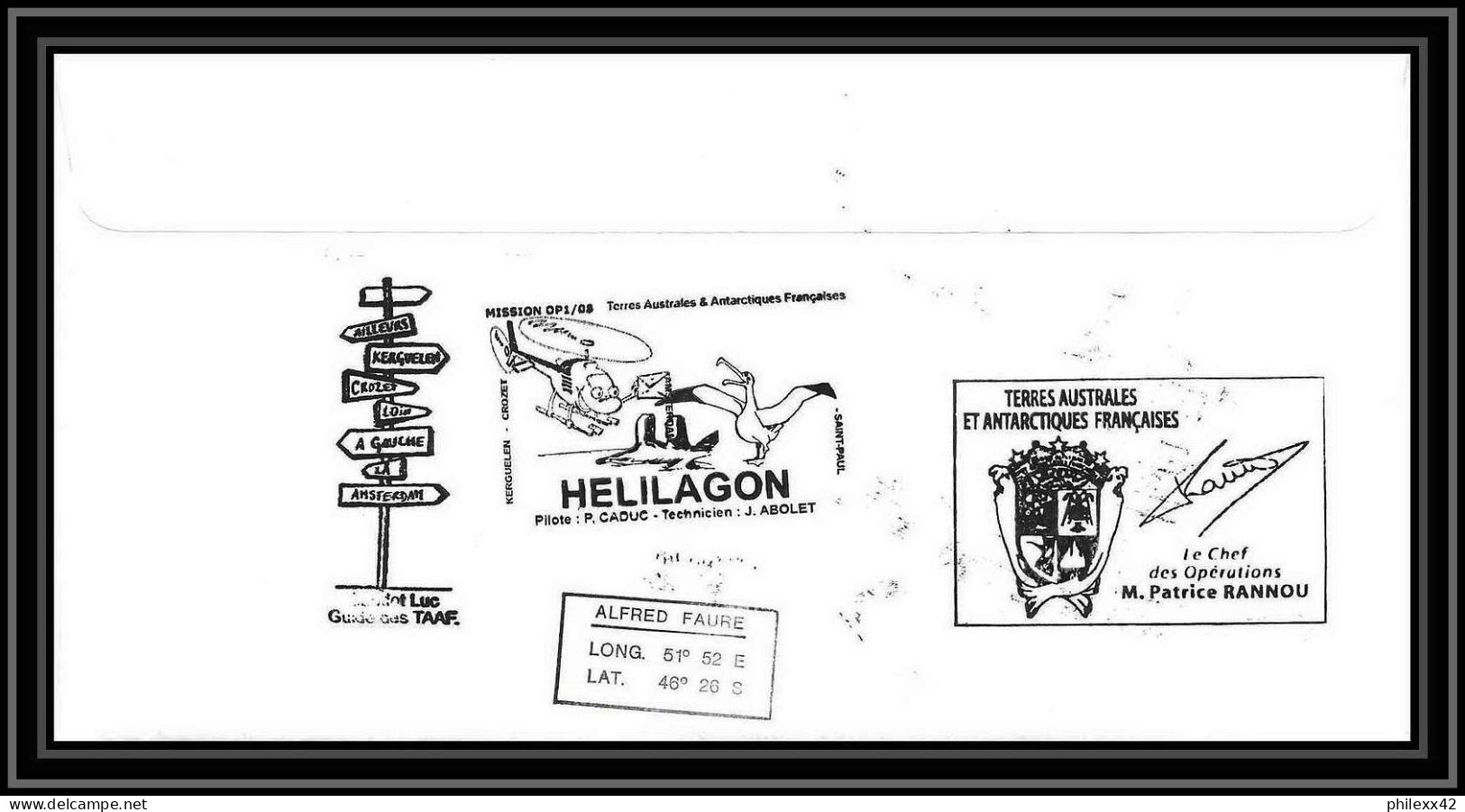 2778 Helilagon Terres Australes TAAF Lettre Cover Dufresne 2 Signé Signed Op 2008/1 Crozet N°508 8/4/2008 Sea Elephant - Hubschrauber