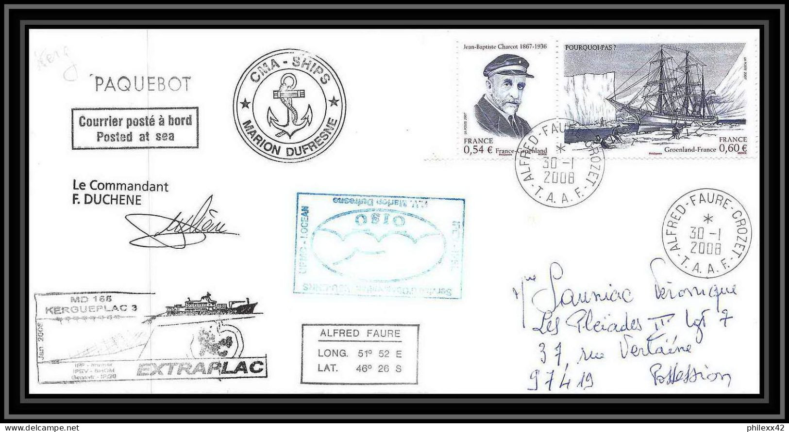 2773 ANTARCTIC Terres Australes TAAF Lettre Cover Dufresne 2 Signé Signed KERGUELEN Md 165 Kergueplac 3 30/1/2008 - Expéditions Antarctiques