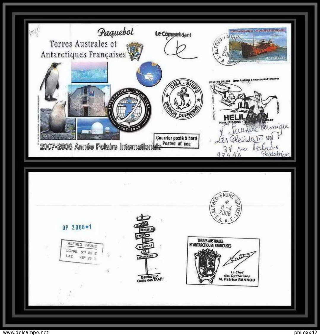 2777 Helilagon Terres Australes TAAF Lettre Cover Dufresne 2 Signé Signed Op 2008/1 Crozet N°503 8/4/2008 - Helicópteros