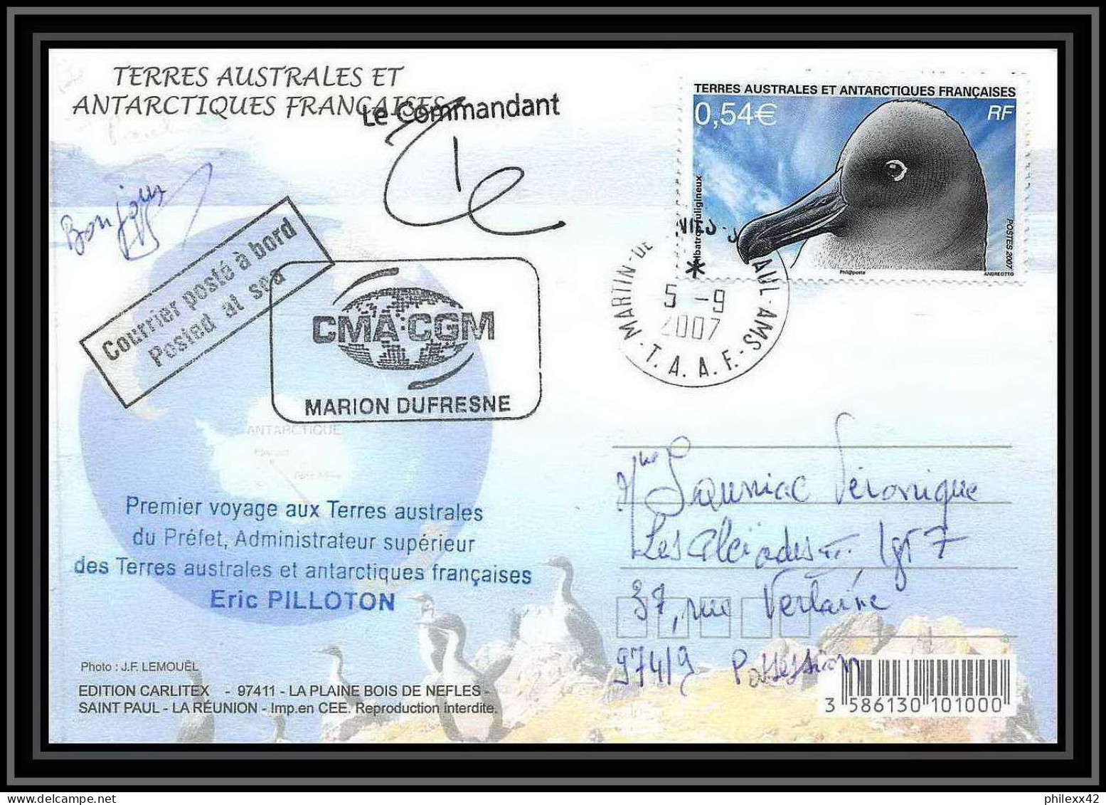 2759 ANTARCTIC Terres Australes (taaf)-carte Postale Dufresne 2 Signé Signed Op 2007/2 N°468 ST PAUL 5/9/2007 - Spedizioni Antartiche