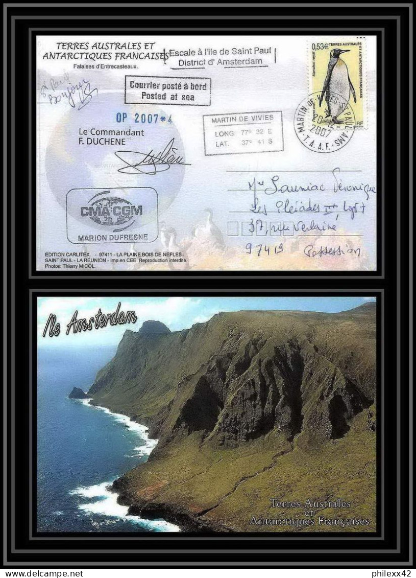 2752 ANTARCTIC Terres Australes (taaf)-carte Postale Dufresne 2 Signé Signed Op 2007/4 N°446 ST PAUL 20/12/2007 - Lettres & Documents