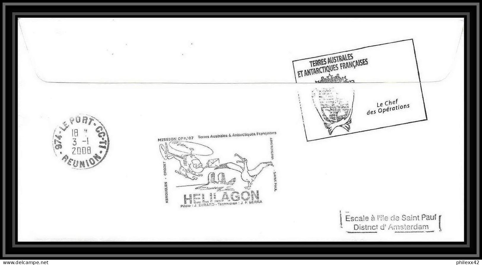 2739 Helilagon Terres Australes LETTRE Dufresne 2 Signé Signed Année Polaire ST PAUL Recommandé N°470 A 20/12/2007 - Hélicoptères