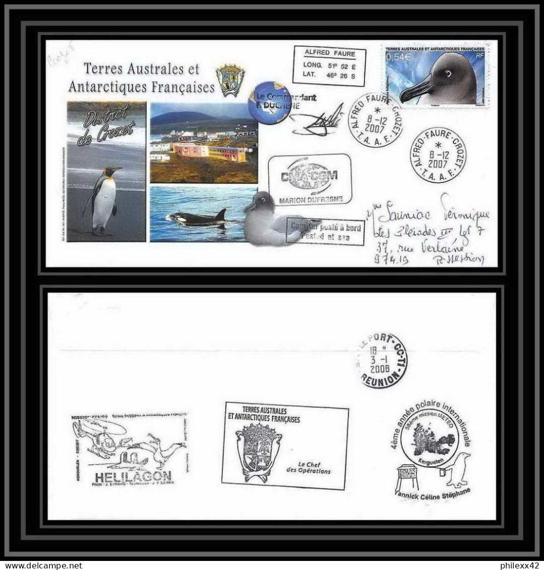 2733 Helilagon Terres Australes TAAF Lettre Cover Dufresne 2 Signé Signed Année Polaire Crozet N°468 8/12/2007 Albatros - Hélicoptères