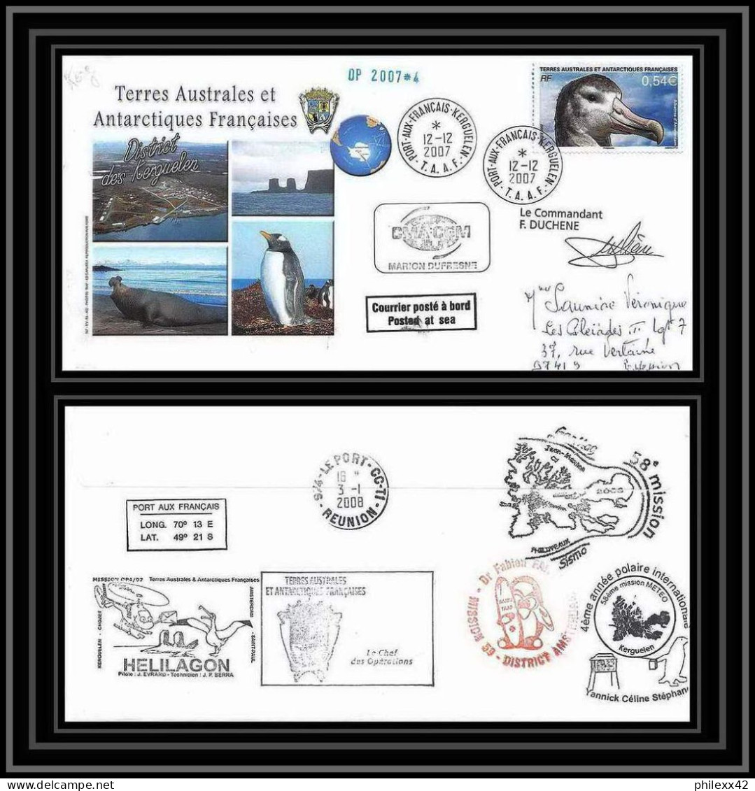 2734 Helilagon Terres Australes TAAF Lettre Cover Dufresne 2 Signé Signed Année Polaire KERGUELEN N°465 2007 Albatros - Hélicoptères