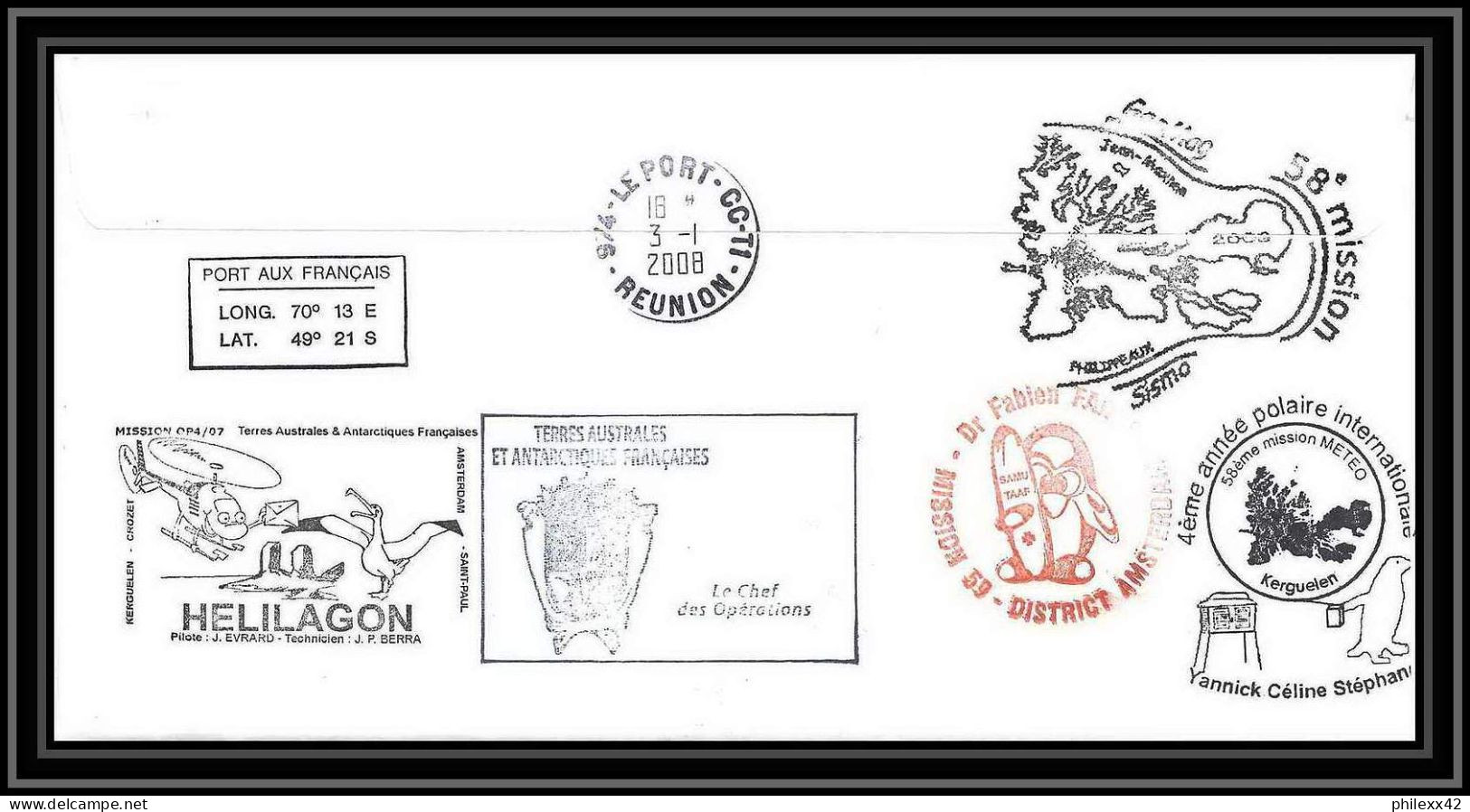 2734 Helilagon Terres Australes TAAF Lettre Cover Dufresne 2 Signé Signed Année Polaire KERGUELEN N°465 2007 Albatros - Hélicoptères