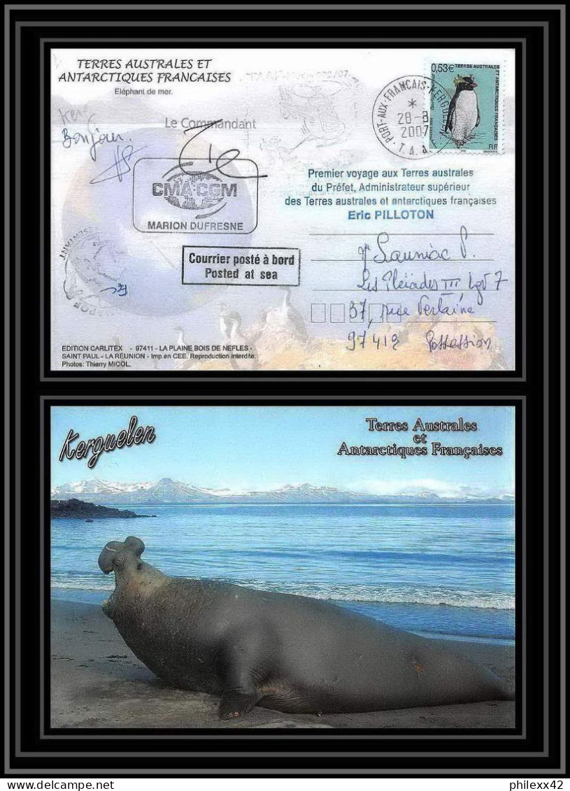 2746 ANTARCTIC Terres Australes (taaf)-carte Postale Dufresne 2 Signé Signed Op 2007/2 N°450 KERGUELEN 28/8/2007 - Spedizioni Antartiche