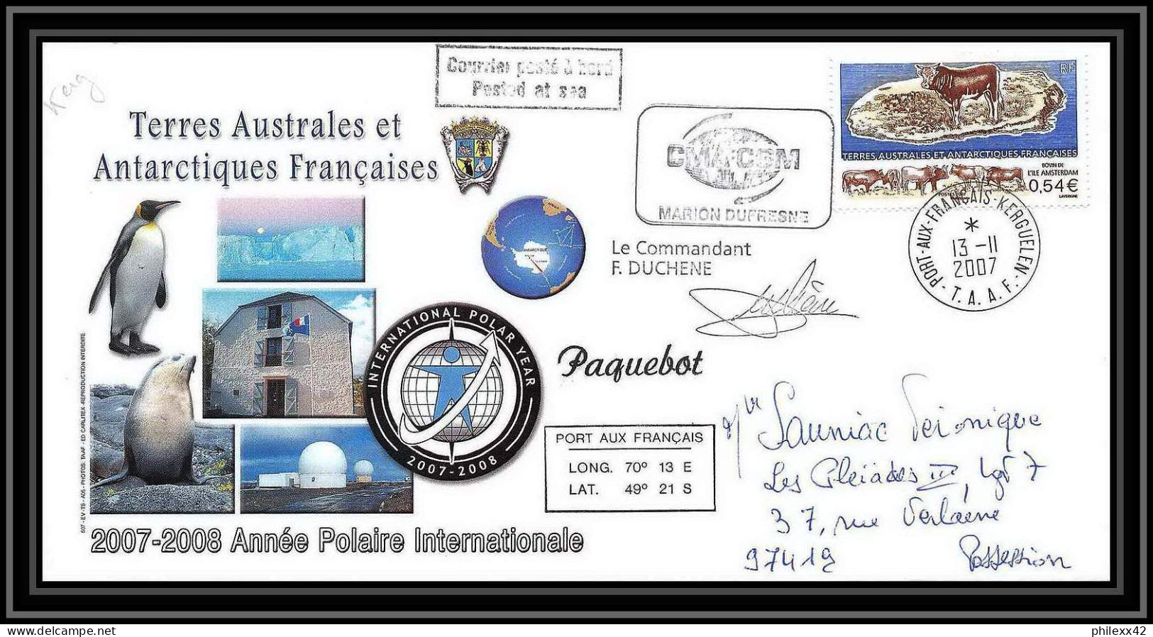 2726 Helilagon Terres Australes TAAF Lettre Cover Dufresne 2 Signé Signed Marégraphe N°461 13/11/2007 Kerguelen - Hélicoptères