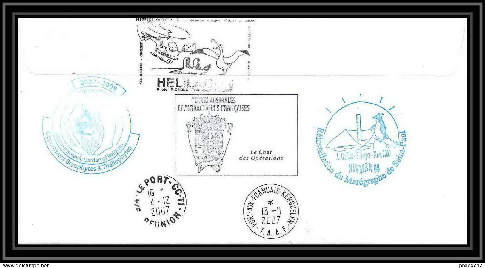 2726 Helilagon Terres Australes TAAF Lettre Cover Dufresne 2 Signé Signed Marégraphe N°461 13/11/2007 Kerguelen - Helicópteros