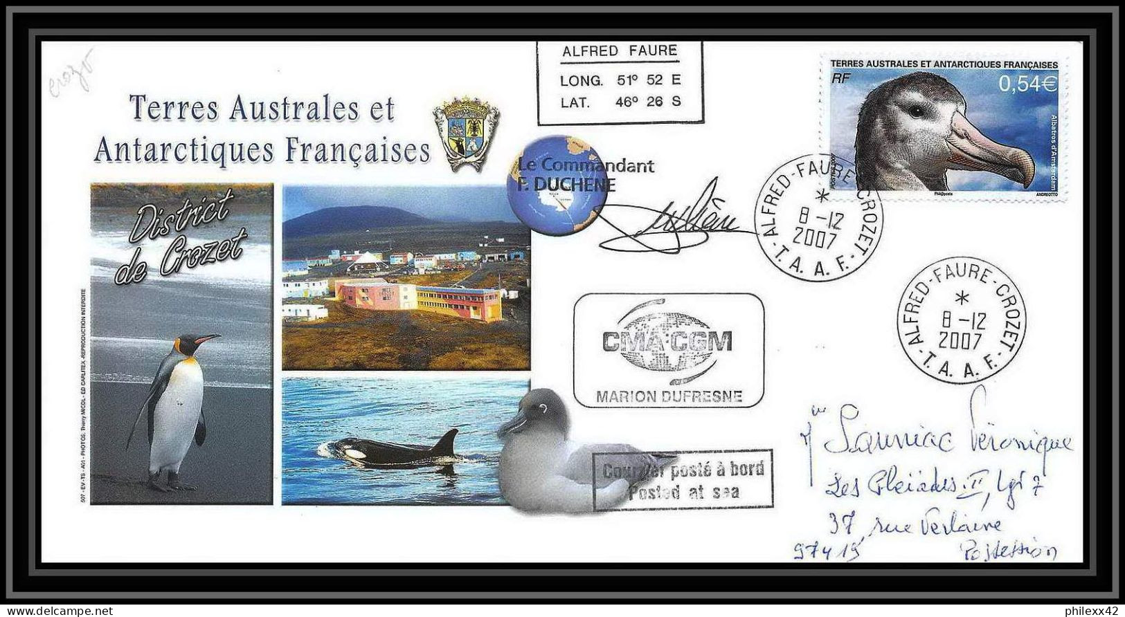 2730 Helilagon Terres Australes TAAF Lettre Cover Dufresne 2 Signé Signed Année Polaire Crozet N°465 8/12/2007 Albatros - Hubschrauber