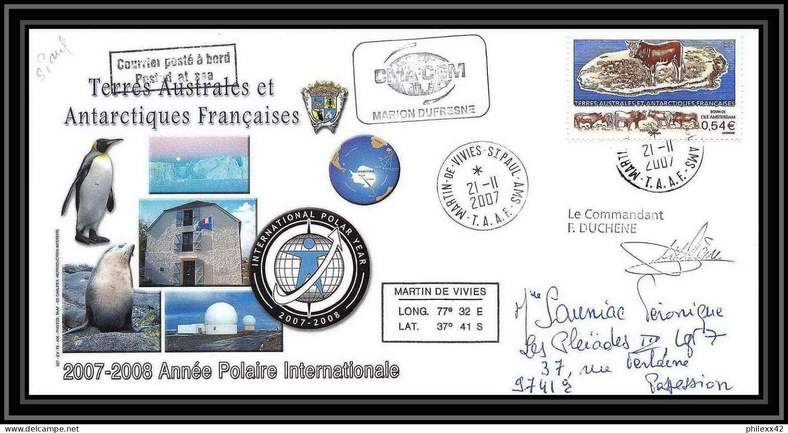 2729 Helilagon Terres Australes TAAF Lettre Cover Dufresne 2 Signé Signed Marégraphe N°461 21/11/2007 St Paul - Helicópteros