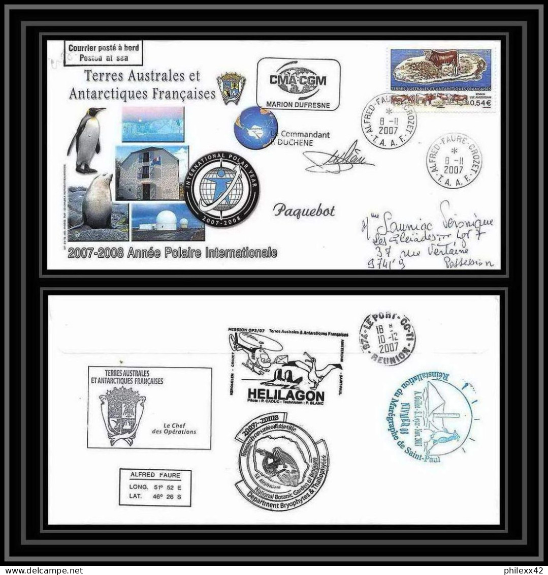 2723 ANTARCTIC Terres Australes TAAF Lettre Cover Dufresne 2 Signé Signed Marégraphe N°461 8/11/2007 Crozet Helilagon - Helikopters