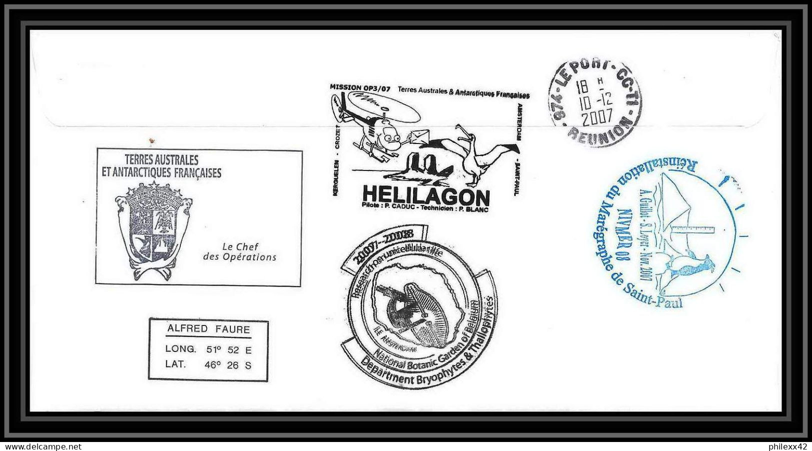 2723 ANTARCTIC Terres Australes TAAF Lettre Cover Dufresne 2 Signé Signed Marégraphe N°461 8/11/2007 Crozet Helilagon - Helicópteros