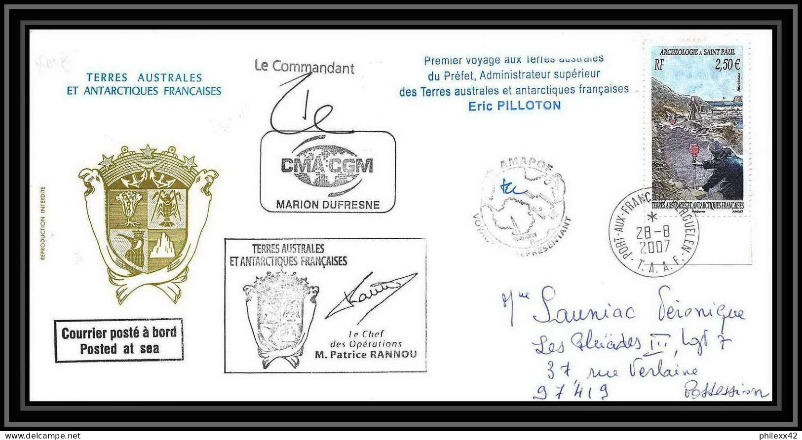 2708 Terres Australes TAAF Lettre Cover Dufresne 2 Signé Signed Op 2007/2 Kerguelen N°458 23/8/2007 Helilagon - Helicópteros