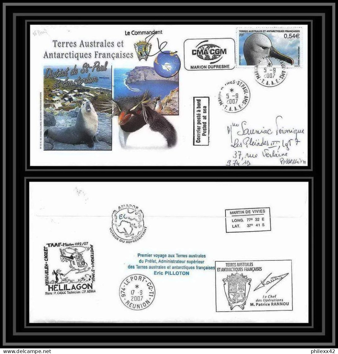 2713 Terres Australes TAAF Lettre Cover Dufresne 2 Signé Signed Op 2007/2 St Paul N°467 Helilagon - Helicópteros