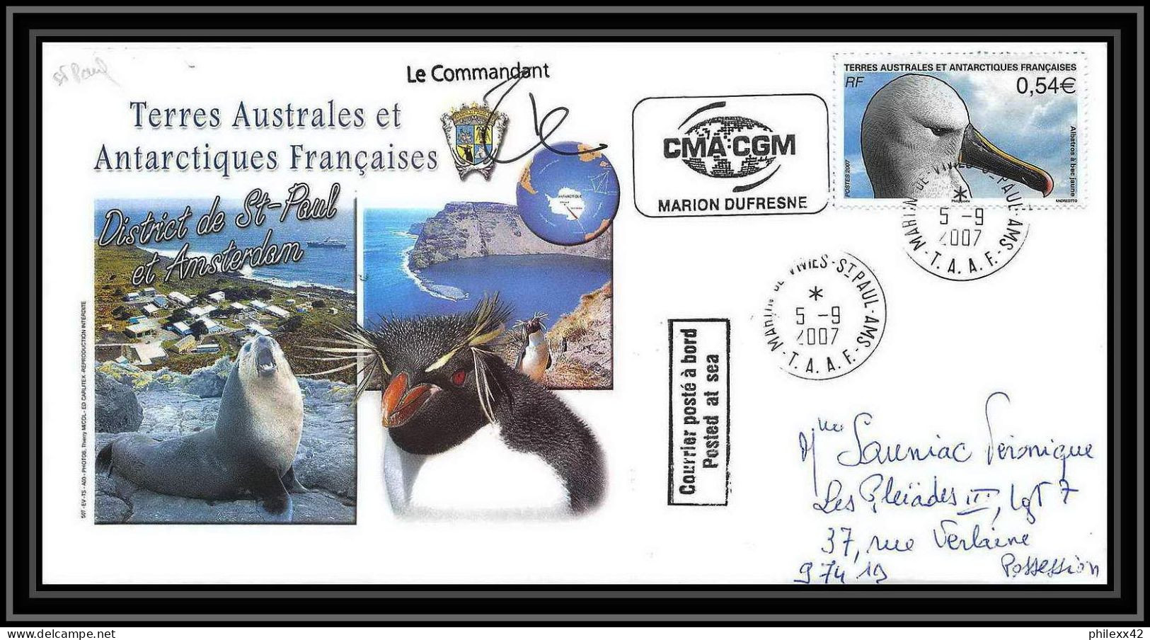 2713 Terres Australes TAAF Lettre Cover Dufresne 2 Signé Signed Op 2007/2 St Paul N°467 Helilagon - Helicopters