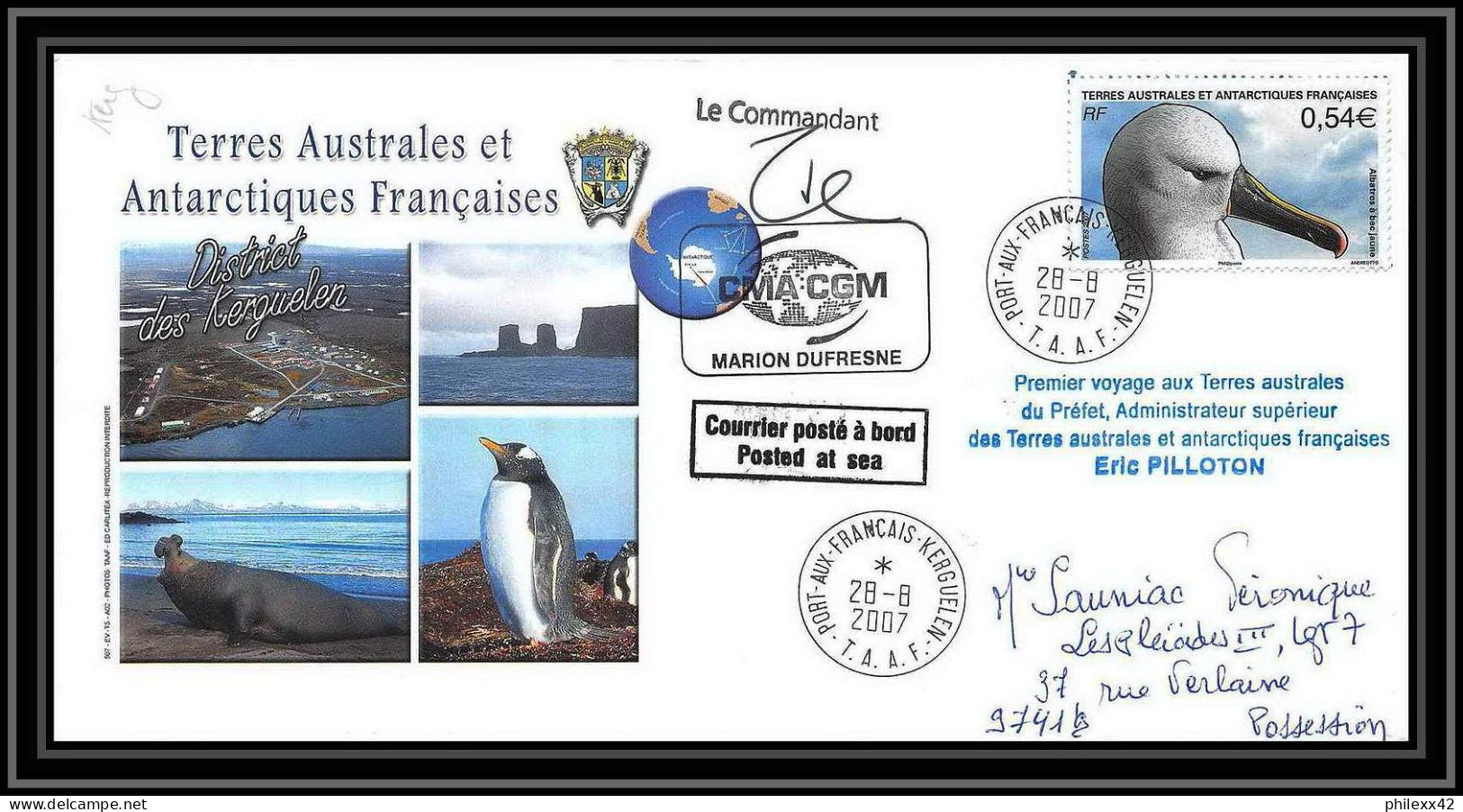 2709 Terres Australes TAAF Lettre Cover Dufresne 2 Signé Signed Op 2007/2 Kerguelen N°467 23/8/2007 Helilagon - Hélicoptères