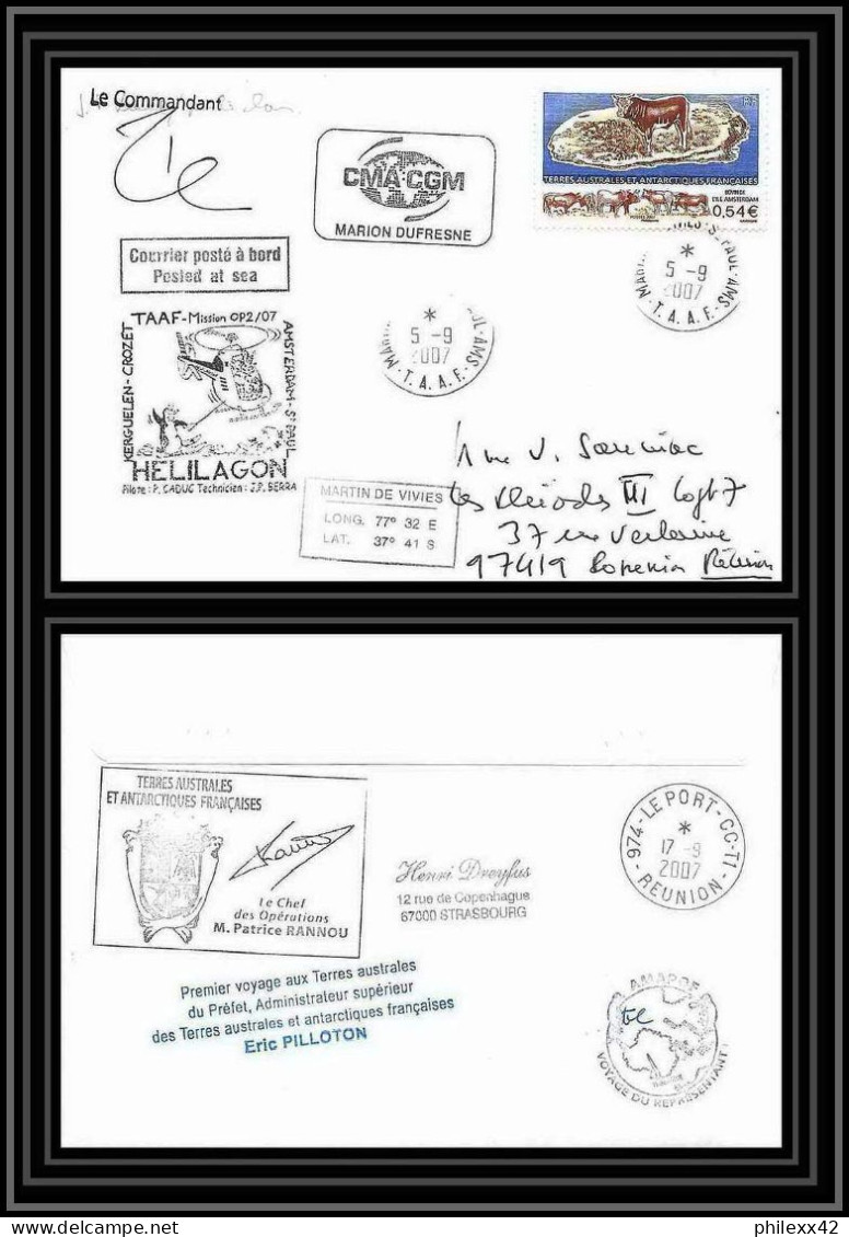 2717 ANTARCTIC Terres Australes TAAF Lettre Cover Dufresne 2 Signé Signed Op 2007/2 N°461 1er Voyage Pilloton Helilagon - Cartas & Documentos