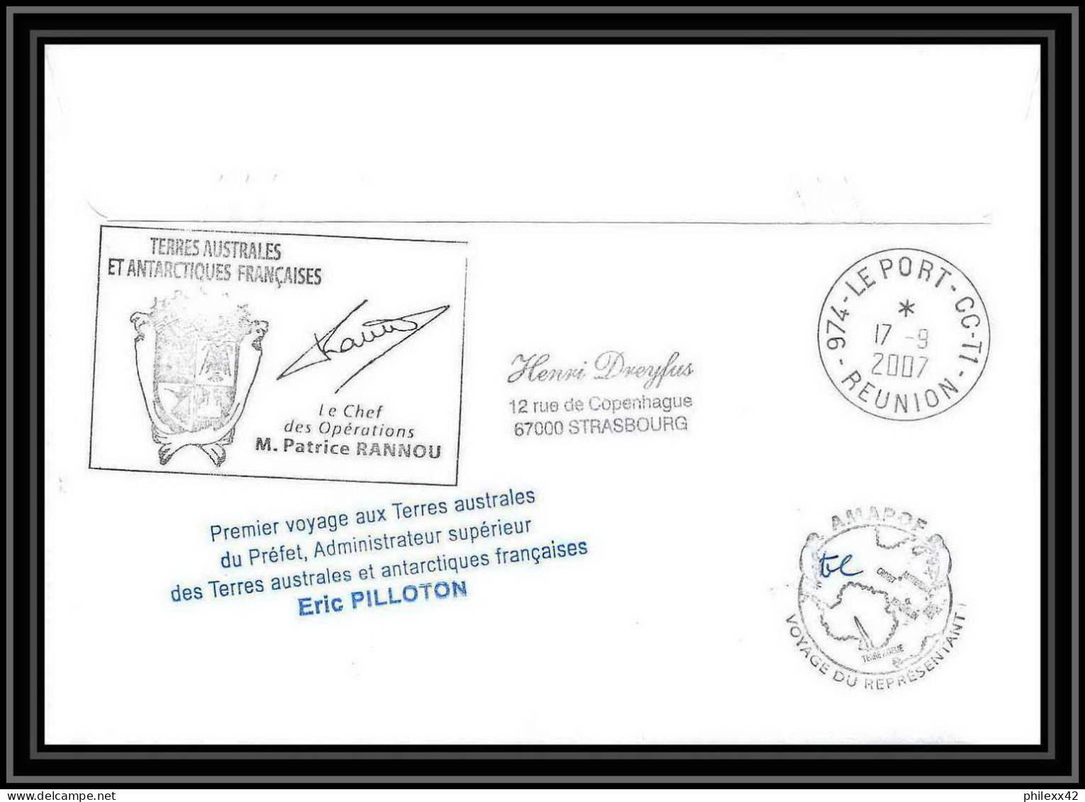 2717 ANTARCTIC Terres Australes TAAF Lettre Cover Dufresne 2 Signé Signed Op 2007/2 N°461 1er Voyage Pilloton Helilagon - Lettres & Documents