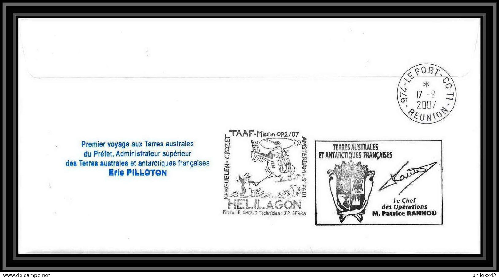 2705 ANTARCTIC Terres Australes TAAF Lettre Cover Dufresne 2 Signé Signed Op 2007/2 Crozet N°467 2007 Helilagon - Helicopters